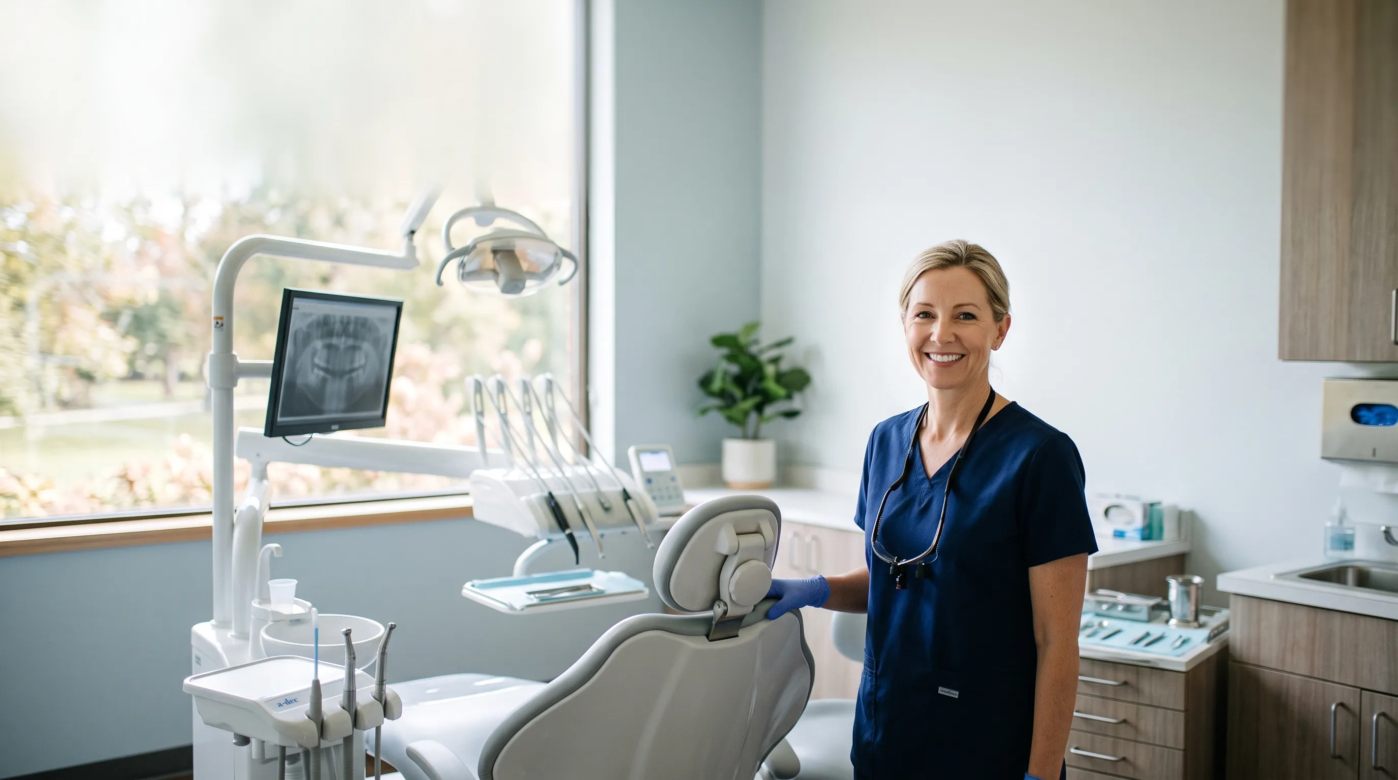 A dentist in a dental operatory